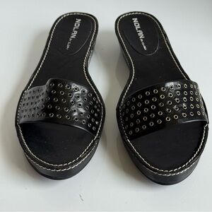Y2K Nolan by Glory Black Leather Studded Slip On Sandals Women’s Size 8 M